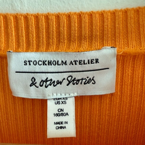 & OTHER STORIES Bright Orange Rib Knit Long Sleeve Top, Size XS - Picture 7 of 10